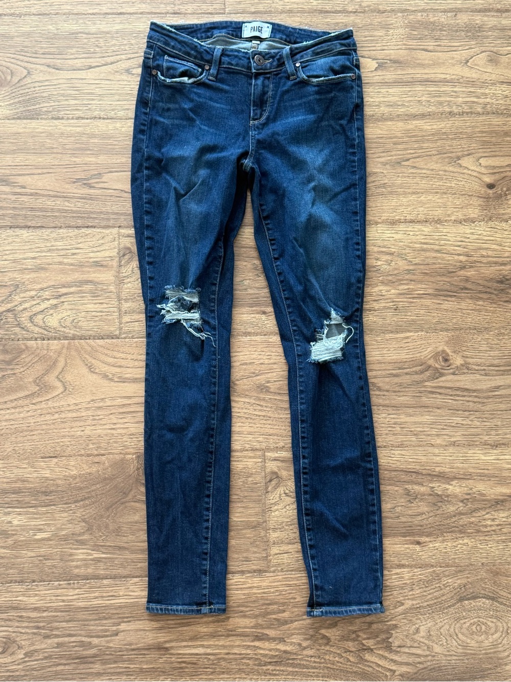PAIGE Dark Blue Ripped Verdugo Ultra Skinny Jeans Sz 28